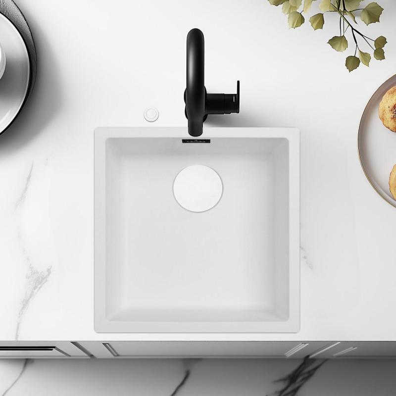 Ausmann Fibre white sink 40x40cm undermount, top mount and flush mount with automatic white plug 1208971896