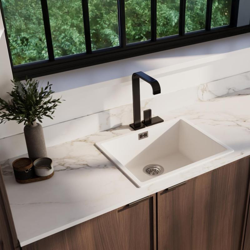 Ausmann Fibre white sink 50x40cm undermount, topmount and flush mount with automatic stainless steel plug 1208971898