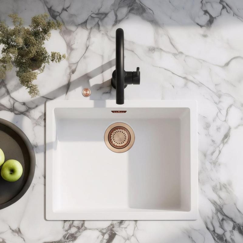 Ausmann Fibre white sink 50x40cm undermount, topmount and flush-mount with automatic copper plug 1208971900