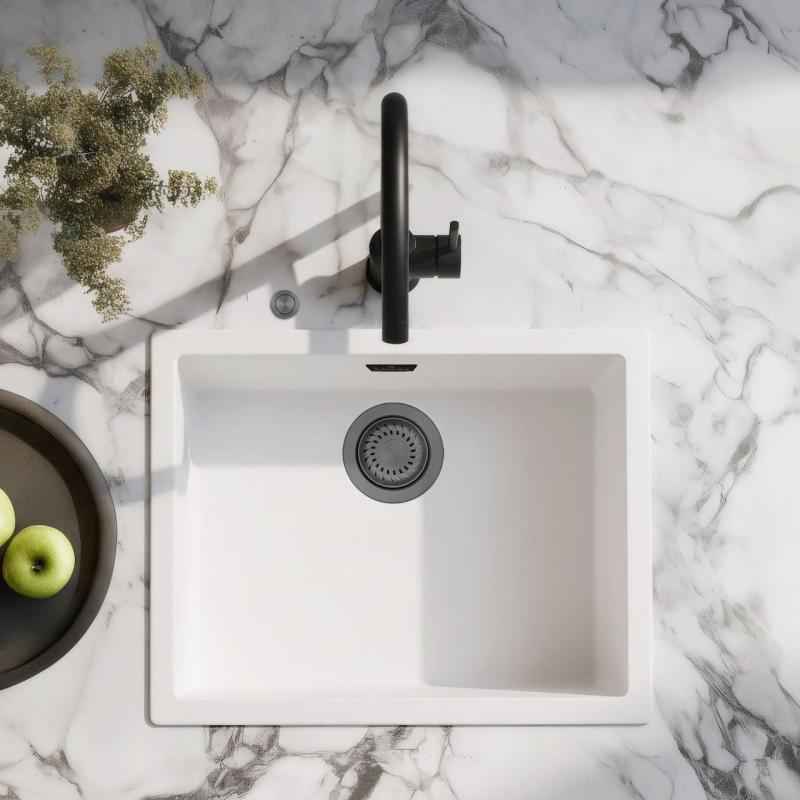 Ausmann Fibre white sink 50x40cm undermount, topmount and flush mount with automatic gun metal plug 1208971902