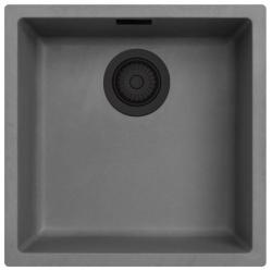 Ausmann Fibre Concrete gray sink, 40x40 cm, for undermount, top-mount, and flush-mount installation, with automatic black drain plug 1208971911