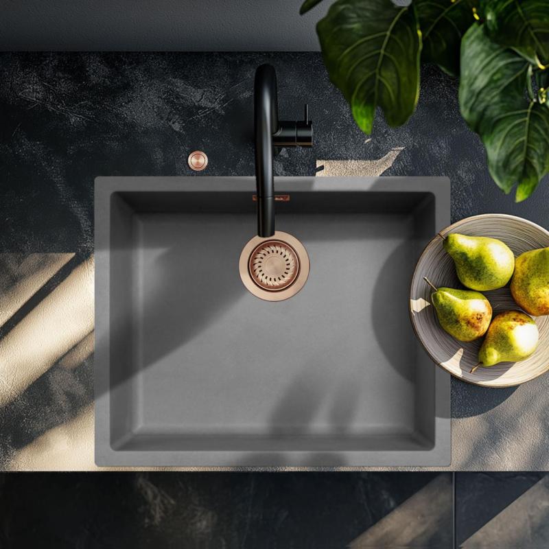 Ausmann Fiber concrete gray sink 50x40cm undermount, topmount and flush mount with automatic copper plug 1208971917