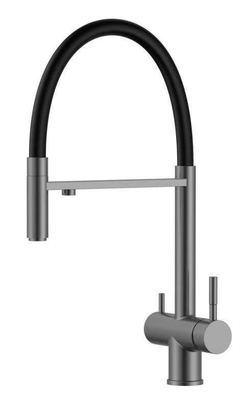 Pure.Sink Elite Steel Flex 3-way PVD gun metal kitchen faucet with flexible spout and Filtered Water PS8110-61