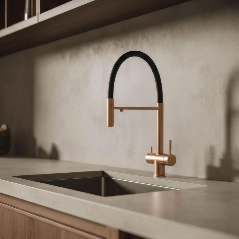 Pure.Sink Elite Steel Flex 3-way PVD copper kitchen faucet with flexible spout and Filtered Water PS8110-62