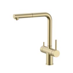Pure.Sink Elite Steel Clear-S PVD brushed gold 3-way Kitchen Faucet with Pull-out Spout and Filtered Water PS8120-60