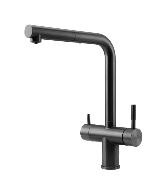 Pure.Sink Elite Steel Clear-S PVD Gun Metal 3-way Kitchen Faucet with Pull-out Spout and Filtered Water PS8120-61