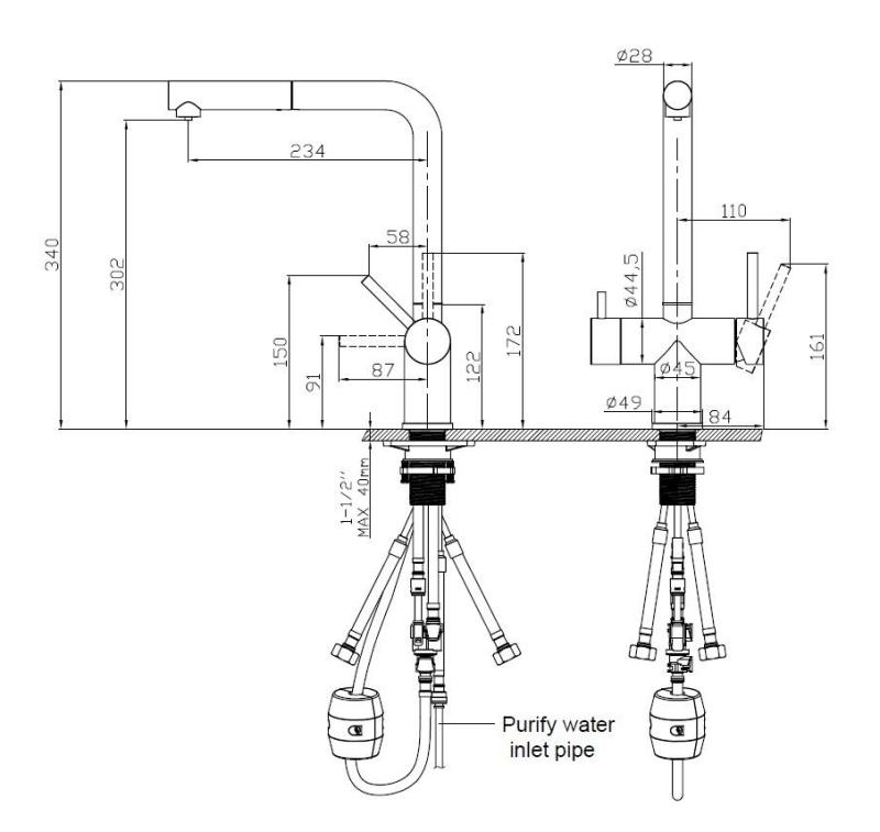 Pure.Sink Elite Steel Clear-S PVD Gun Metal 3-way Kitchen Faucet with Pull-out Spout and Filtered Water PS8120-61