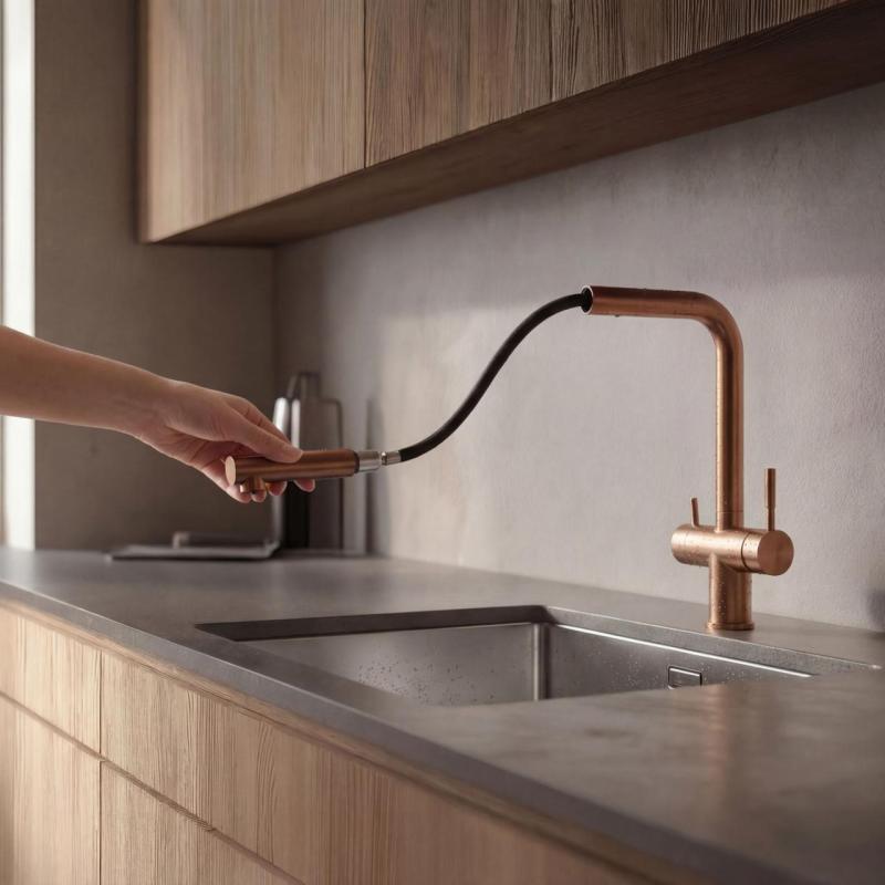 Pure.Sink Elite Steel Clear-S PVD Copper 3-way Kitchen Faucet with Pull-out Spout and Filtered Water PS8120-62