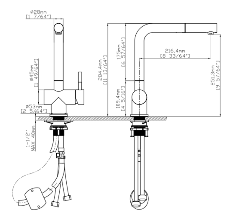 Pure.Sink Elite Steel Pulse-S Kitchen Faucet Matte Black with pull-out spout and spray mode PS8500-10
