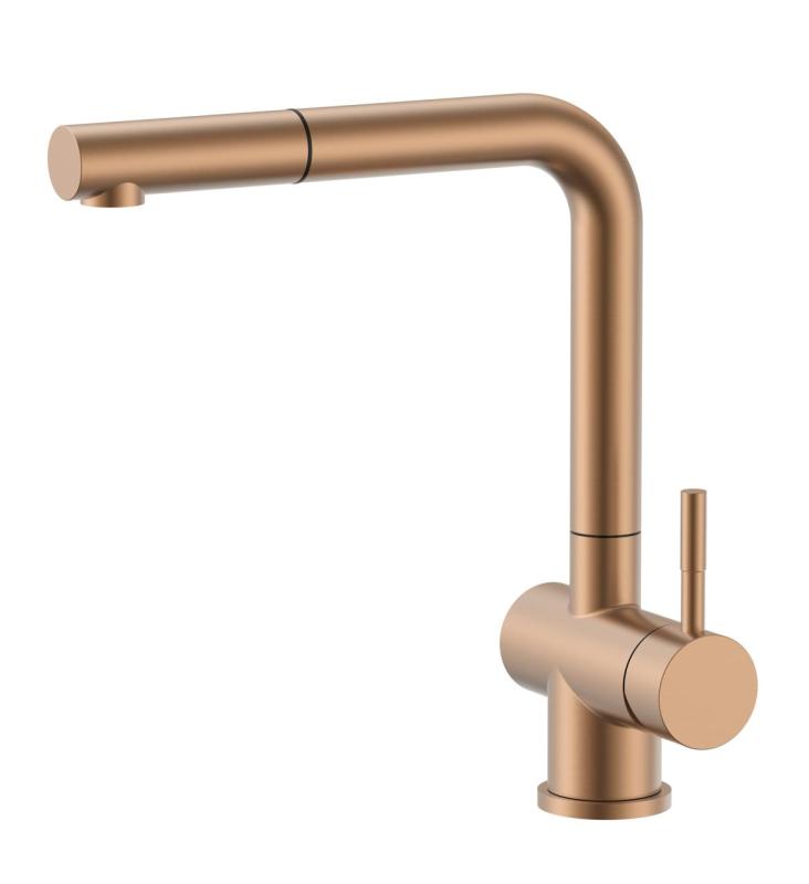 Pure.Sink Elite Steel Pulse-S kitchen faucet PVD copper with pull-out spout and spray mode PS8500-62