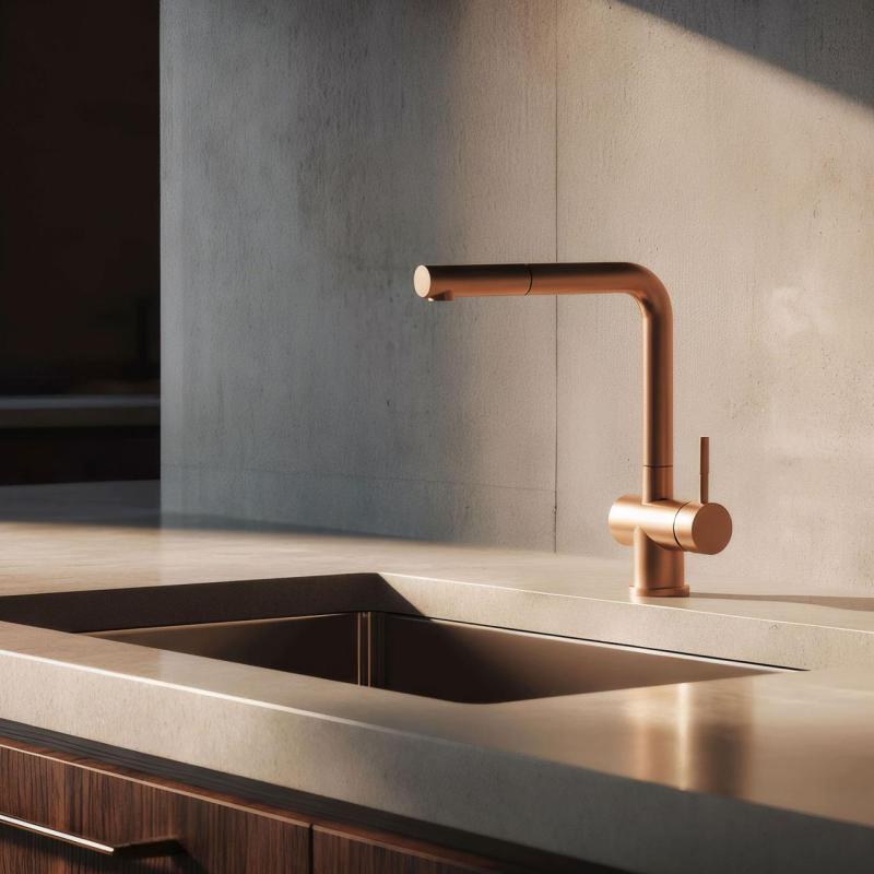 Pure.Sink Elite Steel Pulse-S kitchen faucet PVD copper with pull-out spout and spray mode PS8500-62