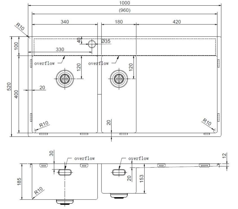 Pure.Sink Exclusivo Stainless steel 1.5 sink with draining board 100x52 cm Tapwing left PEX3418100LT-02