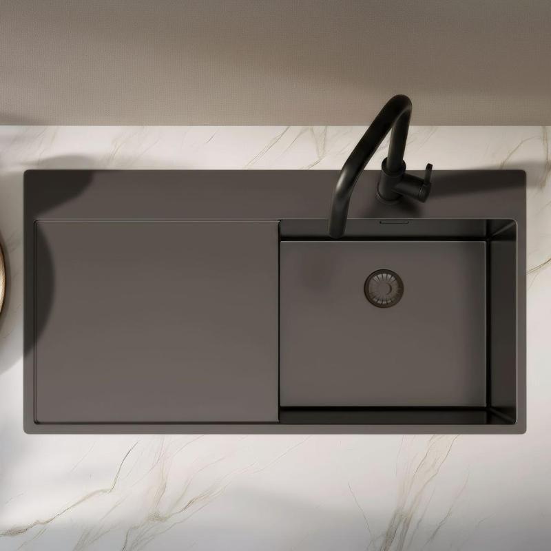 Pure.Sink Exclusivo Gun metal sink with drainer 100x52 cm Tapwing right PEX47100RT-61