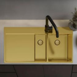 Pure.Sink Exclusivo Gold 1.5 sink with draining board 100x52 cm Tapwing right PEX3418100RT-60
