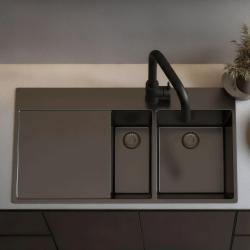 Pure.Sink Exclusivo Gun metal 1.5 sink with drainer 100x52 cm Tapwing right PEX3418100RT-61