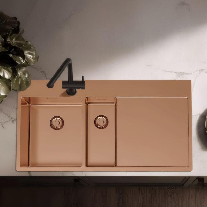 Pure.Sink Exclusivo Copper 1.5 sink with draining board 100x52 cm Tapwing left PEX3418100LT-62