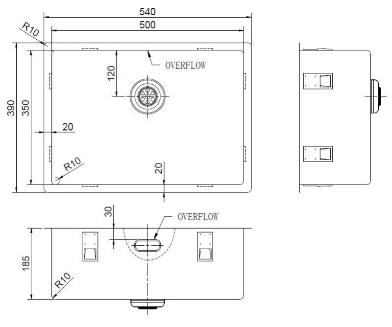 Pure.Sink Exclusivo Special 35 cm long gold sink 50 x 35 cm 10 mm radius PEX5035-60