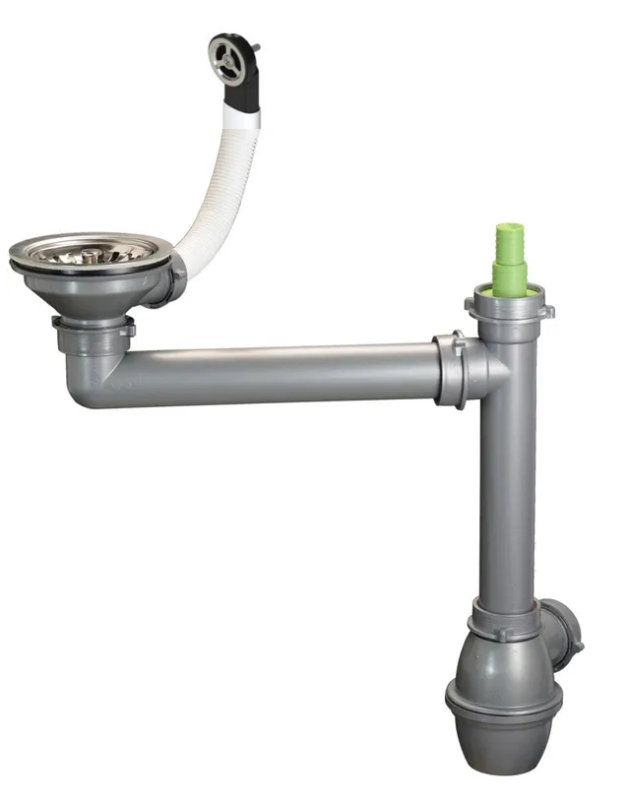 Ausmann Stainless steel drain set with round overflow, including siphon for single sink 1208972186