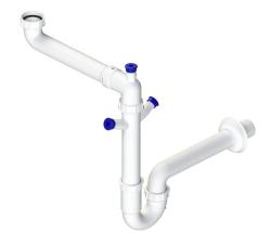 Pure.Sink Universal Siphon space-saving sink siphon for the kitchen with 2 dishwasher connections WSTSSI-32