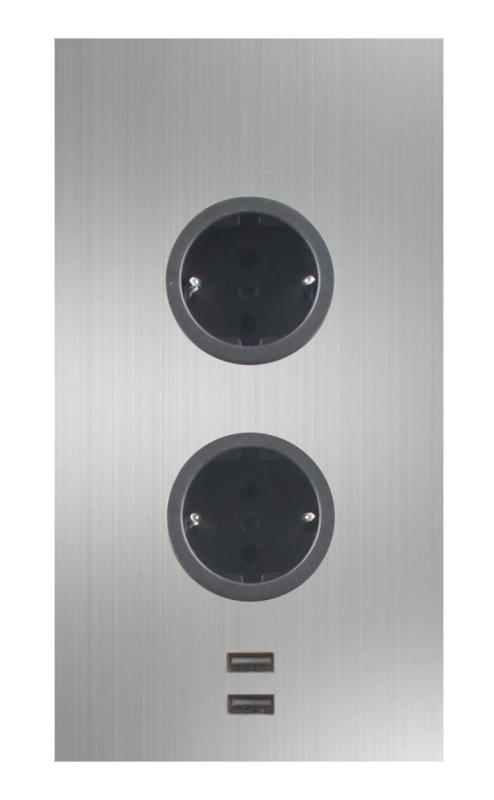 Indux Corner Power strip with 2 grounded outlets and 2 x USB chargers, stainless steel 1208972296