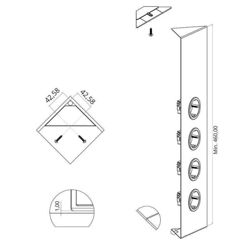 Indux Corner Power strip with 4 sockets, grounded, black 1208972307