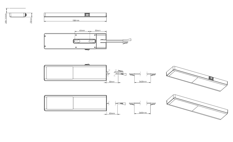 Indux Nivo kitchen surface-mounted LED spotlight 3 W with central switch Black 1208972331