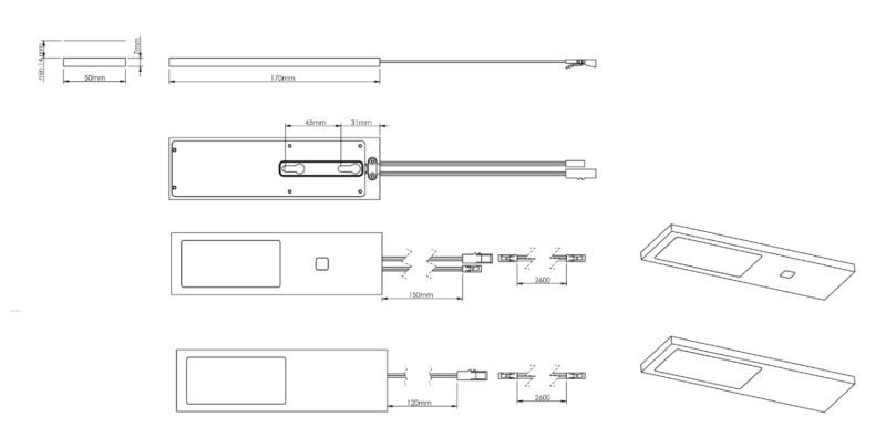 Indux Lino Küche Aufbaubeleuchtung LED-Set 2 Spots 4W mit integriertem Touch-Dimmschalter Schwarz 1208972390
