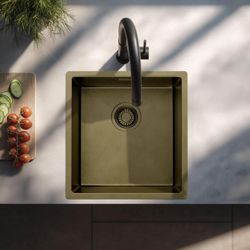 Pure.Sink Luxion PVD Antique Bronze sink 36x40 cm undermount, flush mount, and top mount with bottom rack PLX3640-64