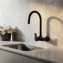 Aquanello Casa Wall-Mounted Kitchen Faucet, Black with High-Reach Flexible Spout BL-1301-CS