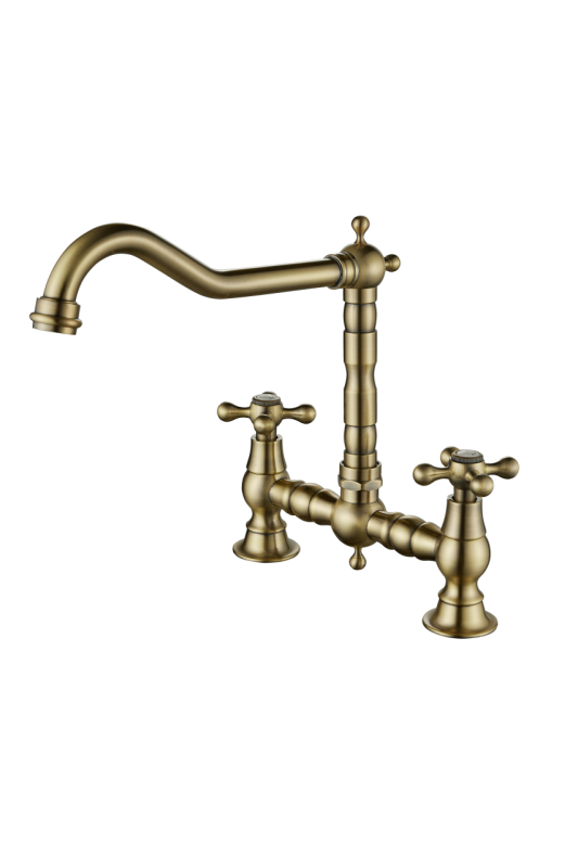 Aquanello Heritage Ascot Classic Kitchen Nostalgic Bridge Kitchen Faucet, Bronze with Cross Handles BN-4001-HA