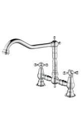Aquanello Heritage Ascot Classic Kitchen Nostalgic Bridge Kitchen Faucet, Chrome with Cross Handles CR-4001-HA