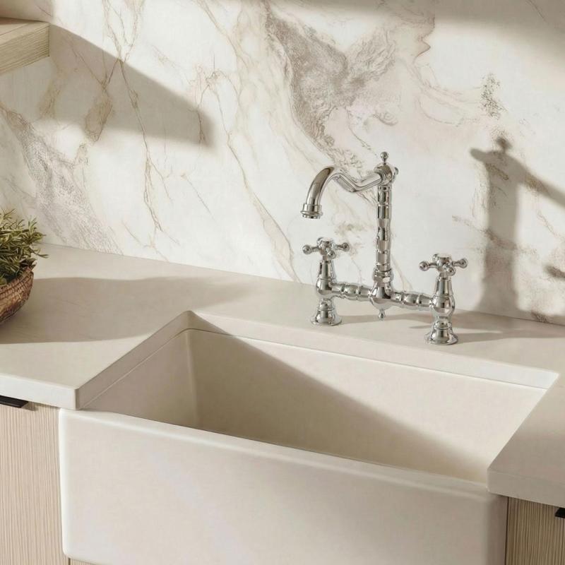 Aquanello Heritage Ascot Classic Kitchen Nostalgic Bridge Kitchen Faucet, Chrome with Cross Handles CR-4001-HA