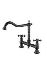 Aquanello Heritage Ascot Classic Kitchen Nostalgic Bridge Kitchen Faucet, Black with Cross Handles BL-4001-HA