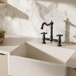 Aquanello Heritage Ascot Classic Kitchen Nostalgic Bridge Kitchen Faucet, Black with Cross Handles BL-4001-HA
