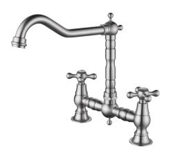 Aquanello Heritage Ascot Classic Kitchen Nostalgic Bridge Kitchen Faucet, Stainless Steel with Cross Handles NB-0011-HM