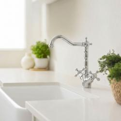 Aquanello Heritage Ascot Classic Kitchen Nostalgic Kitchen Faucet, Chrome with Angled Spout CR-4002-HA