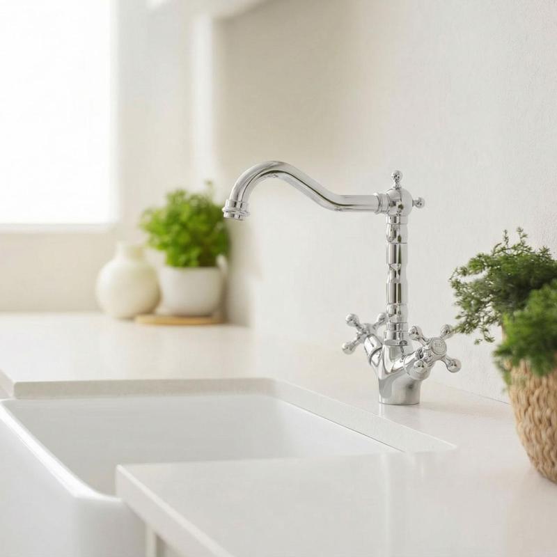 Aquanello Heritage Ascot Classic Kitchen Nostalgic Kitchen Faucet, Chrome with Angled Spout CR-4002-HA