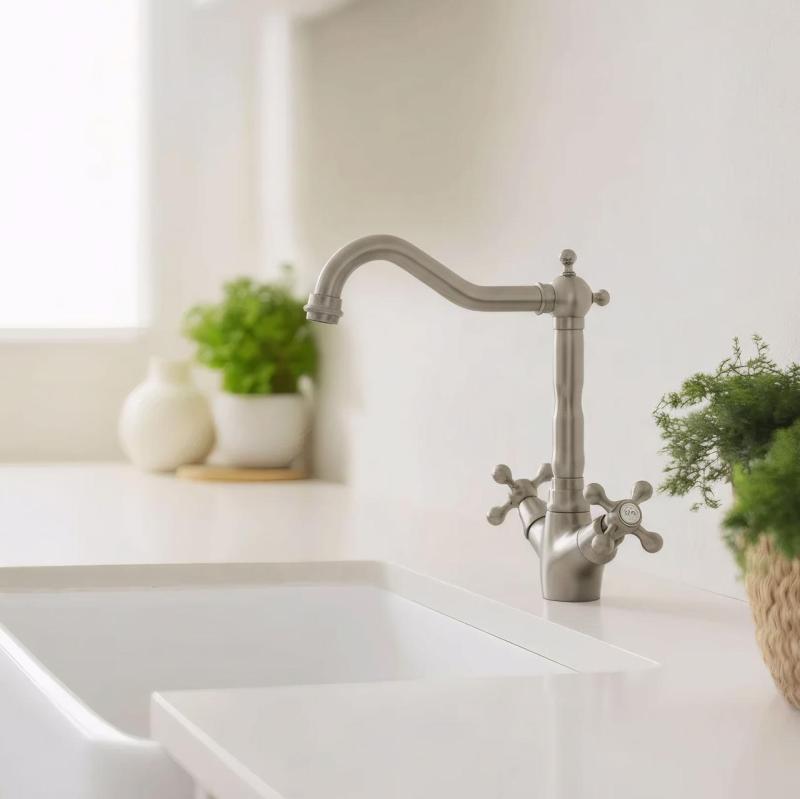 Aquanello Heritage Ascot Classic Kitchen Nostalgic Stainless Steel Kitchen Faucet with Angled Spout NB-4002-HA