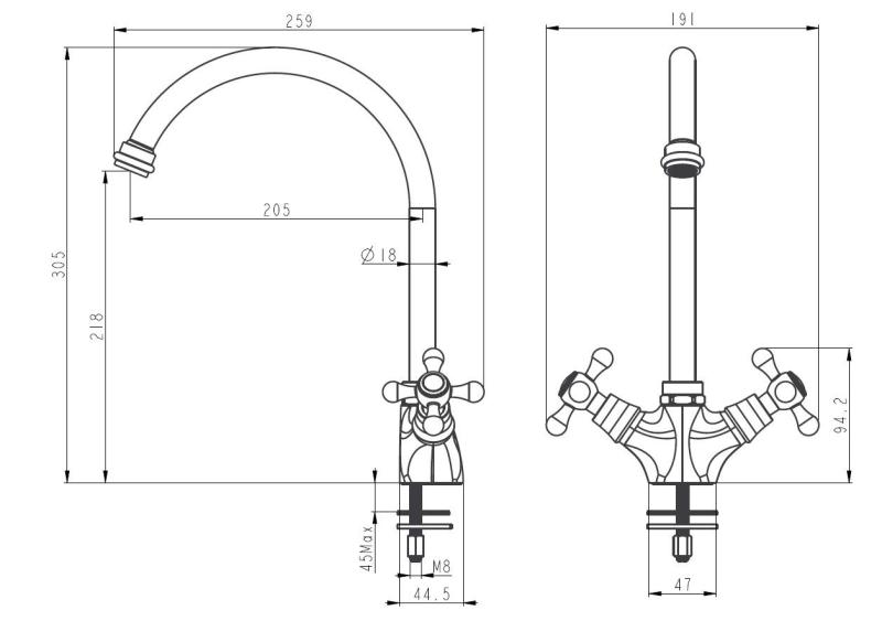 Aquanello Heritage Ascot Classic Kitchen Nostalgic Kitchen Faucet in Bronze with Round Spout BN-4003-HA