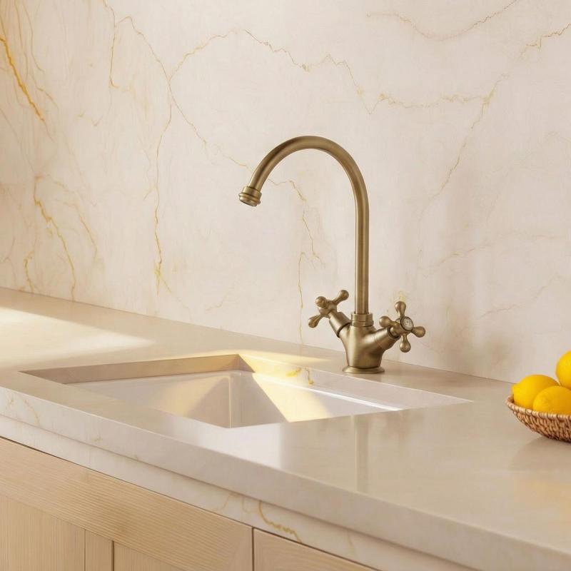 Aquanello Heritage Ascot Classic Kitchen Nostalgic Kitchen Faucet in Bronze with Round Spout BN-4003-HA