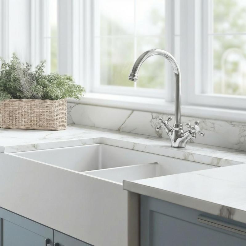 Aquanello Heritage Ascot Classic Kitchen Nostalgic Kitchen Faucet Chrome with Round Spout CR-4003-HA