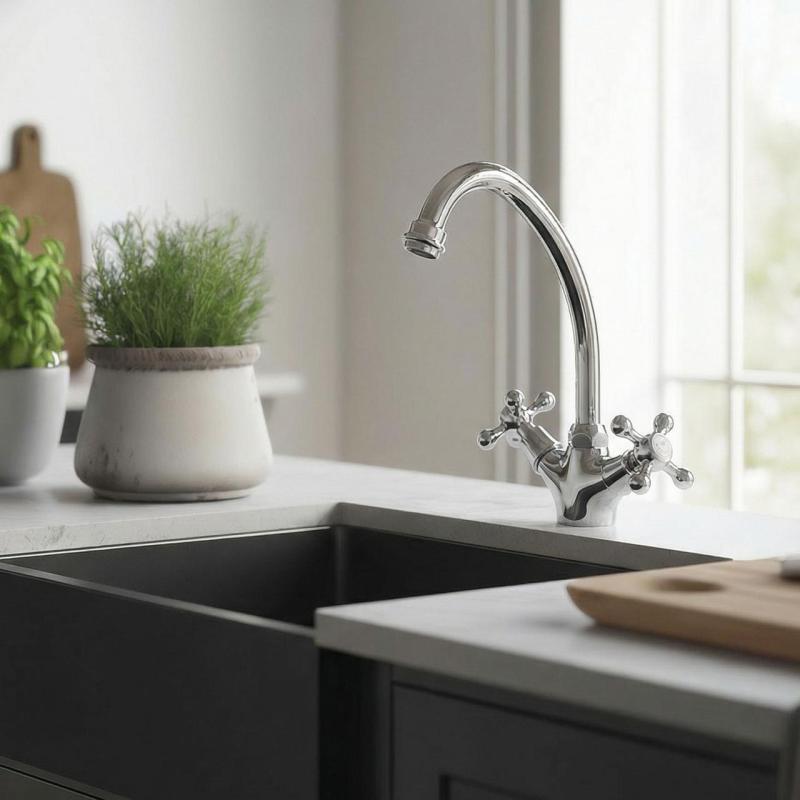 Aquanello Heritage Ascot Classic Kitchen Nostalgic Kitchen Faucet Chrome CR-4004-HA