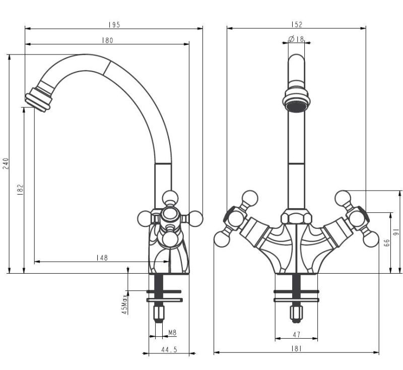 Aquanello Heritage Ascot Classic Kitchen Nostalgic Kitchen Faucet Black BL-4004-HA