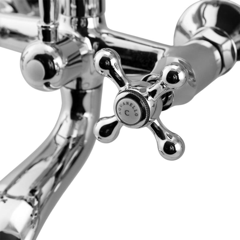 Aquanello Heritage Ascot Classic Surface-Mounted Bath Mixer with Star Knobs, Stainless Steel, including Hand Shower NB-3002-HA