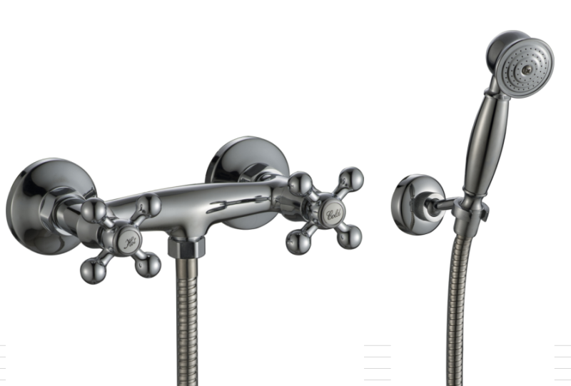 Aquanello Heritage Ascot Classic Surface-Mount Shower Faucet Set with Star Knobs Chrome including Hand Shower CR-2002-HA