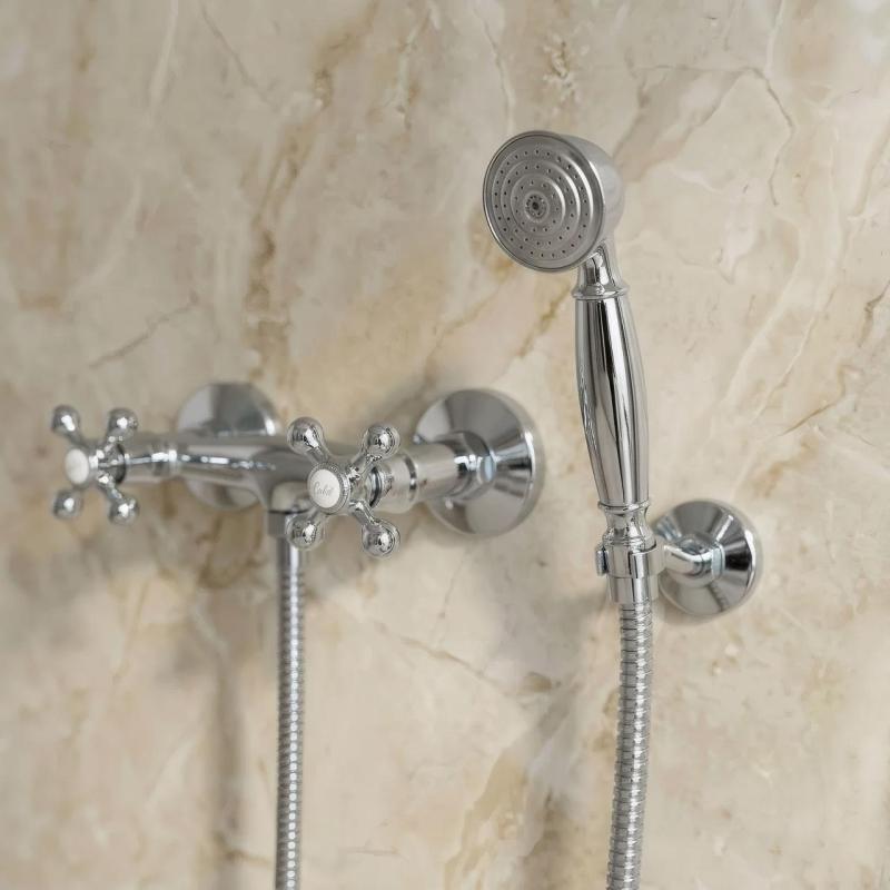 Aquanello Heritage Ascot Classic Surface-Mount Shower Faucet Set with Star Knobs Chrome including Hand Shower CR-2002-HA