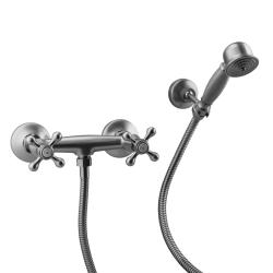 Aquanello Heritage Ascot Classic Surface-Mount Shower Faucet Set with Star Knobs, Stainless Steel, including Hand Shower NB-2002-HA