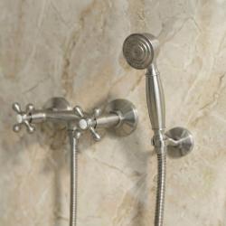 Aquanello Heritage Ascot Ensemble de robinetterie de douche classique avec boutons étoile en acier inoxydable, douchette à main incluse NB-2002-HA