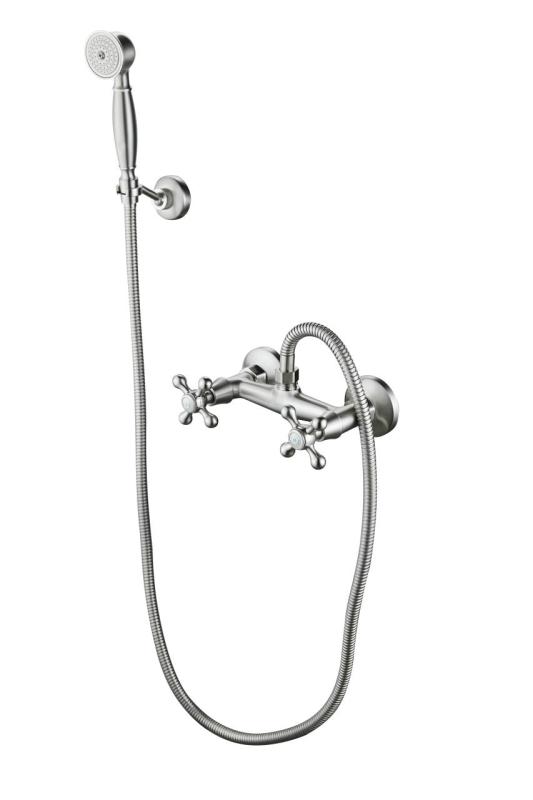 Aquanello Heritage Ascot Classic Surface-Mount Shower Faucet Set with Star Knobs, Stainless Steel, including Hand Shower NB-2002-HA