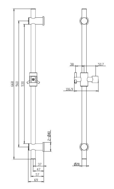 Aquanello Heritage Collection Classic Sliding Bar 668 mm Stainless Steel NB-9004-HC